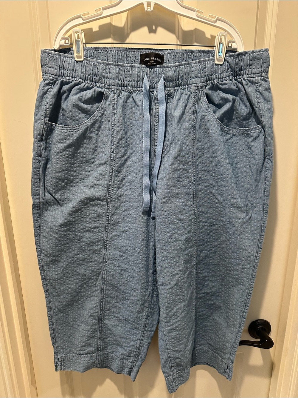 Lane Bryant Light Blue Seersucker Joggers with Drawstring